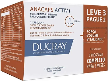 Trio Anacaps Activ+, suplemento vitaminico mineral, Ducray- 90 Cápsulas